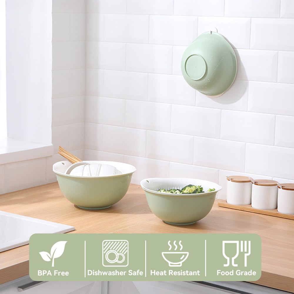 Colander Bowl Set of 2. Nesting Large Capacity Plastic Food Strainer for Pasta. Vegetables and Fruits Washing Draining Basket. Space Saving. BPA Free