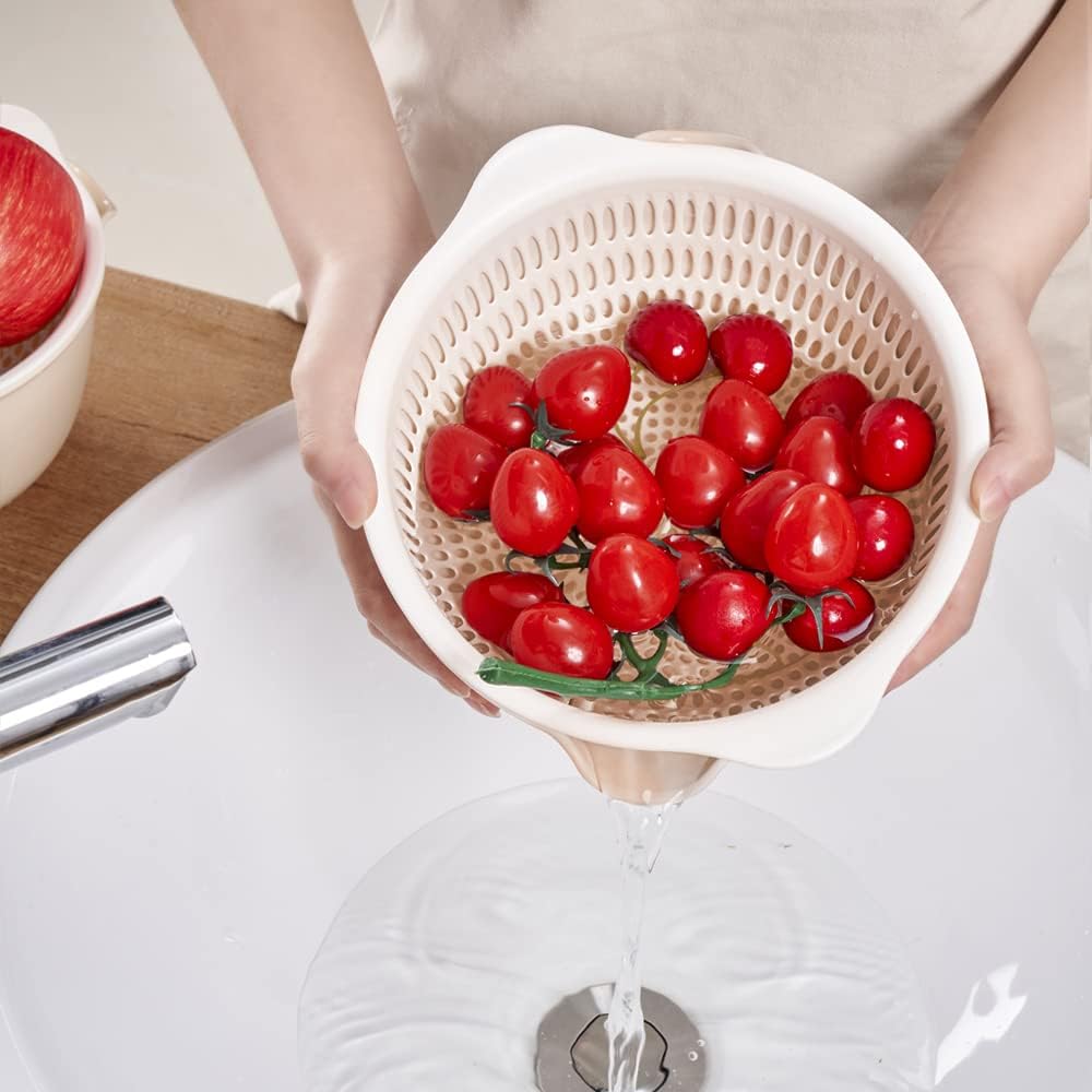 2 in 1 Kitchen Colander Set with Bowl Strainer (2 Sets 3 Qt).BPA Free Plastic Fruits and Vegetable Washing Basket.Dishwasher Friendly Double Layered Drain Basin.for Pasta Salad Berry Cleaning Mixing