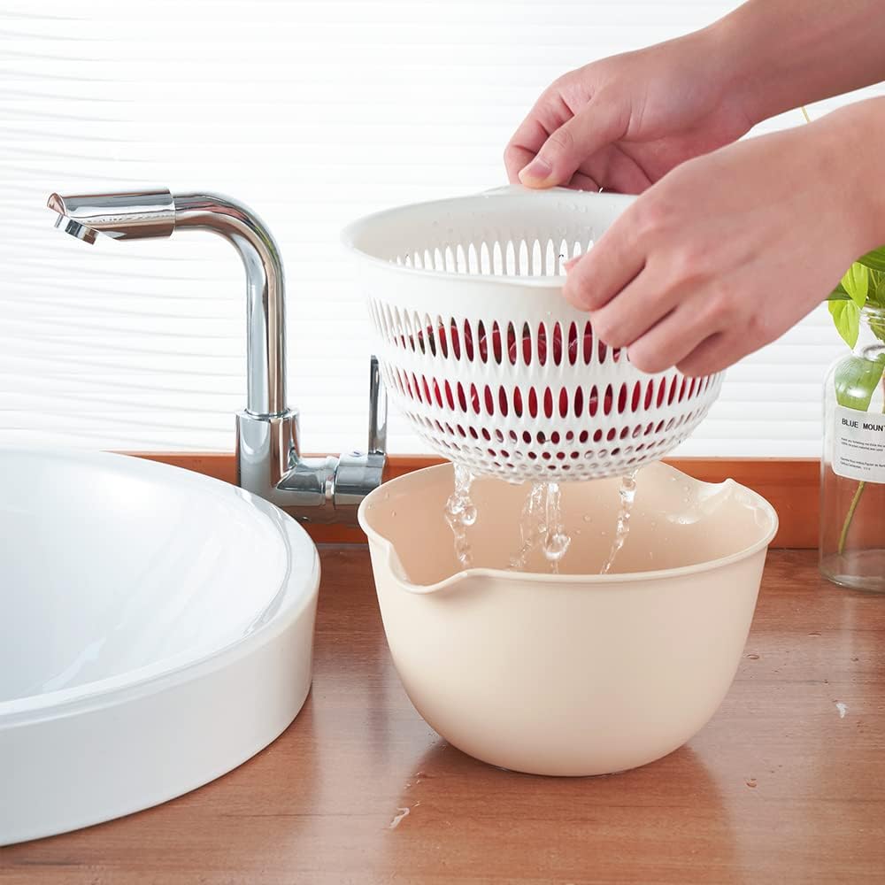 2 in 1 Kitchen Colander Set with Bowl Strainer (2 Sets 3 Qt).BPA Free Plastic Fruits and Vegetable Washing Basket.Dishwasher Friendly Double Layered Drain Basin.for Pasta Salad Berry Cleaning Mixing