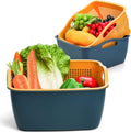 Jucoan 2 Pack 9 & 8 Quart Large Kitchen Strainer Colander Bowl Set. Double-Layer Plastic Fruits Vegetable Washing Basket. Drain Bowls for Cleaning Washing Mixing. Detachable (Blue. Orange)