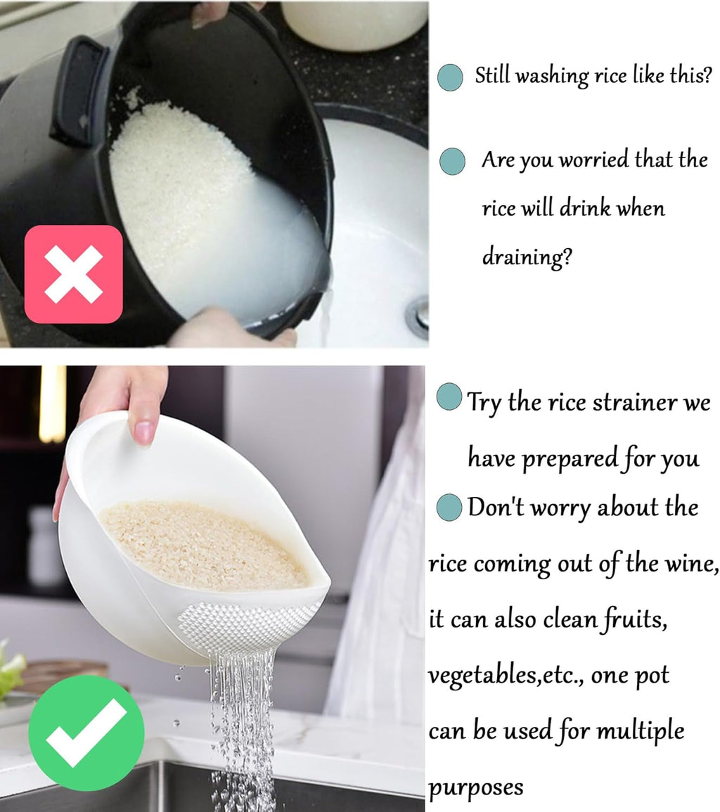 2-in-1 Rice Colander. Vegetable and Fruit Cleaning Filter Basket. 2Piece Sturdy and Easy-To-Use Food Grade Kitchen Tool Accessories (blue. Small)