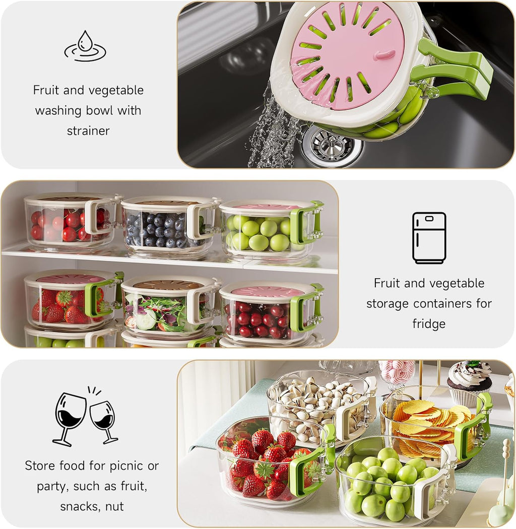 Fruit Vegetable Washing Bowl with Strainer. Multifunctional Produce Washer. Berry Container. Lettuce Keeper for Fridge Refrigerator Organization. Portable Strainers and Colander for Kitchen